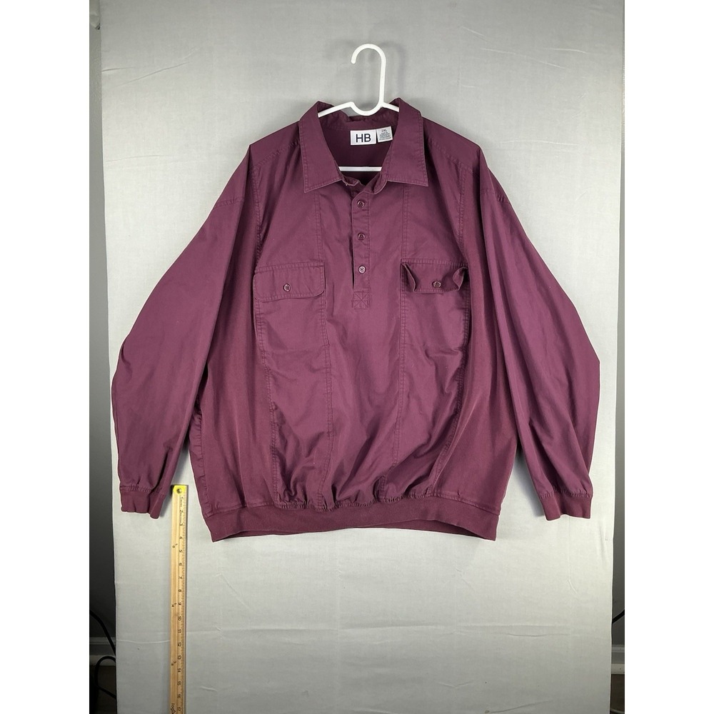 HB Harbor Bay Men's Pullover Shirt 2XL Burgundy Long Sleeve Button Front